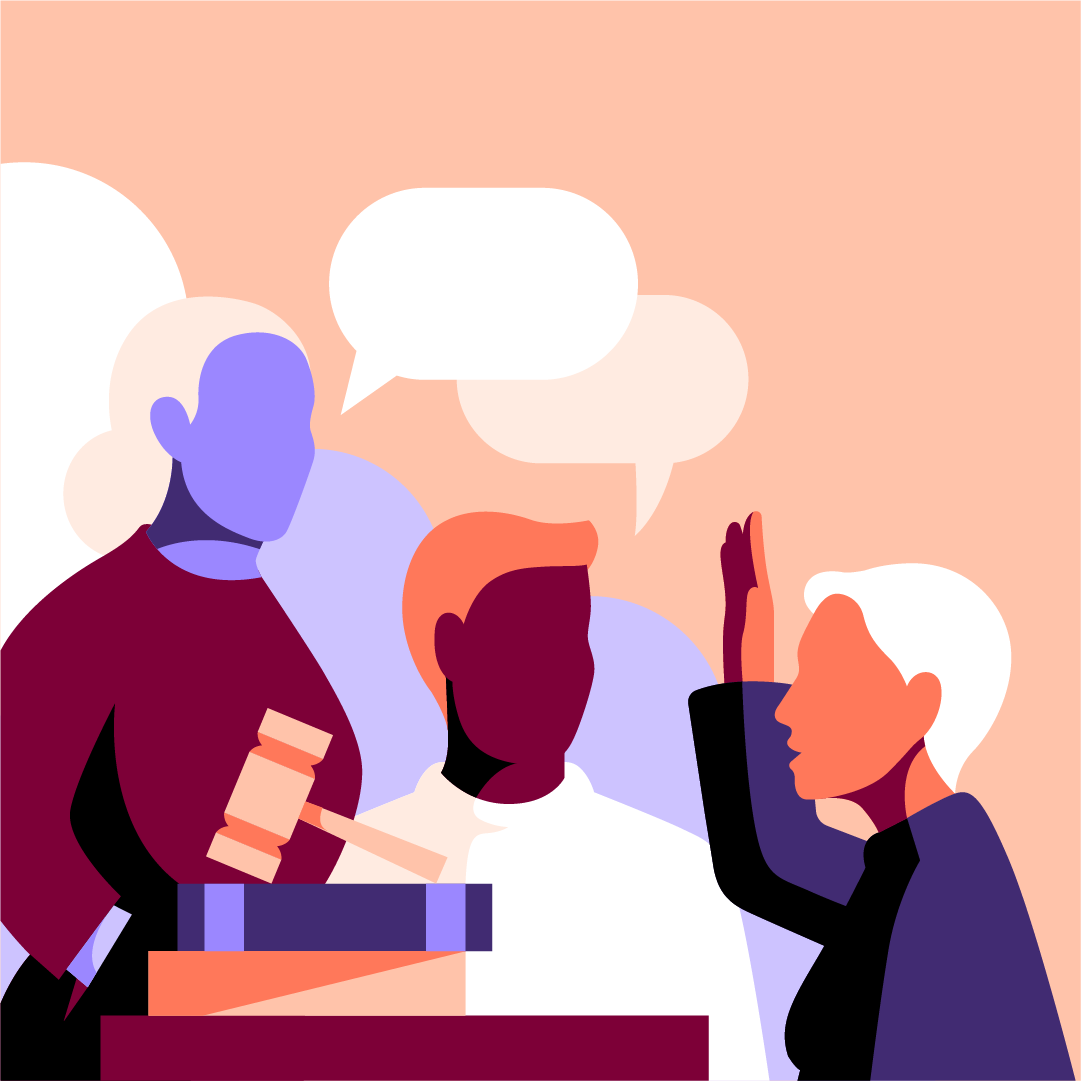 Illustration som visar tre personer i ett möte.