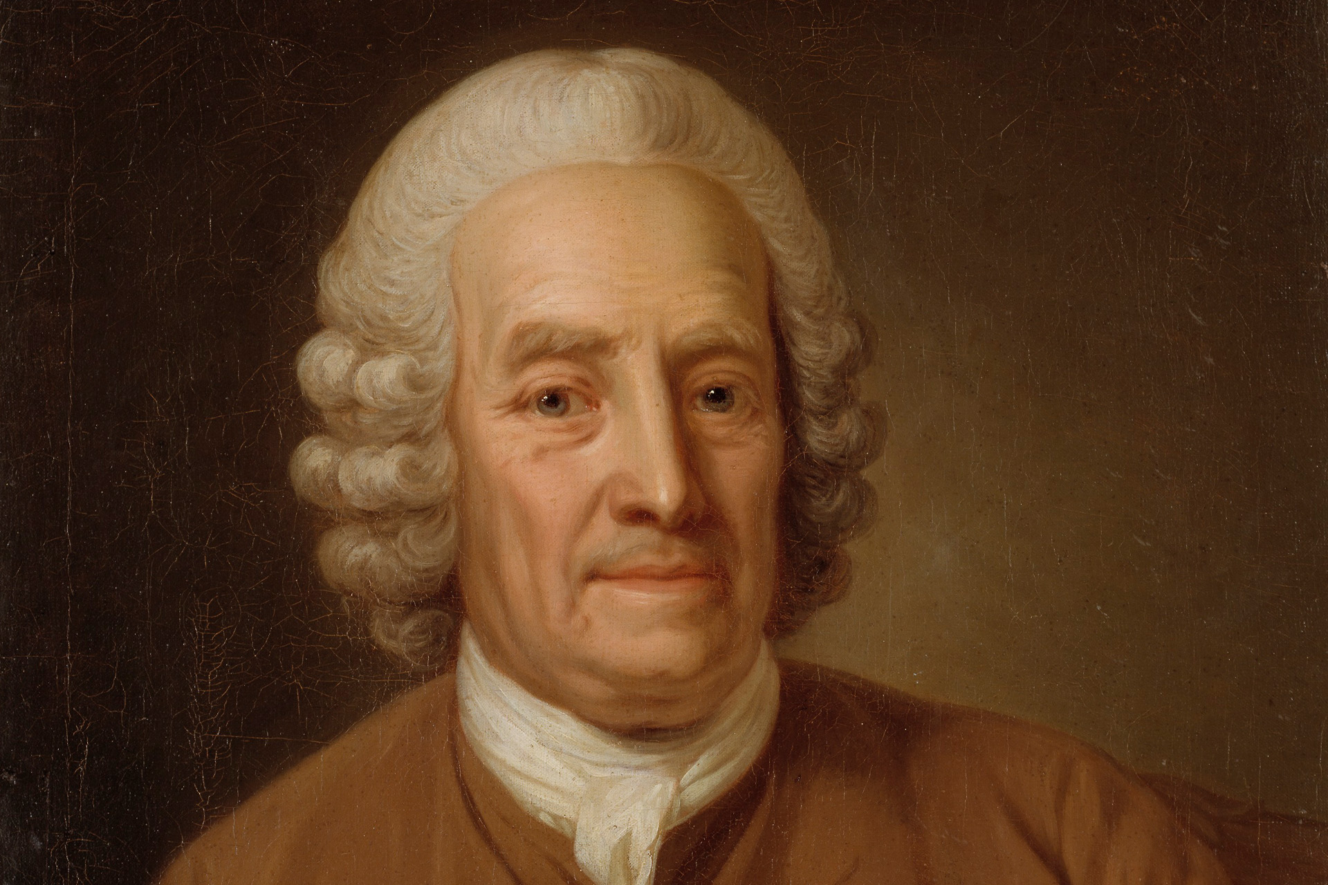 Oljeporträtt av en medelålders man med vit peruk.