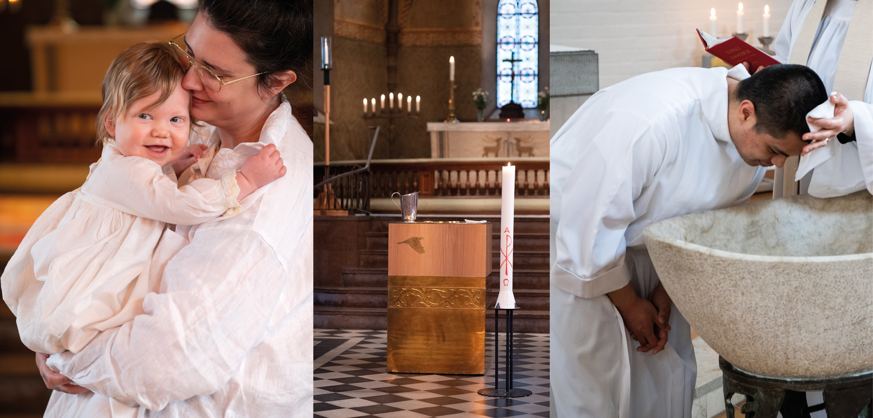 Ett nydöpt barn, dopljus, dop. 