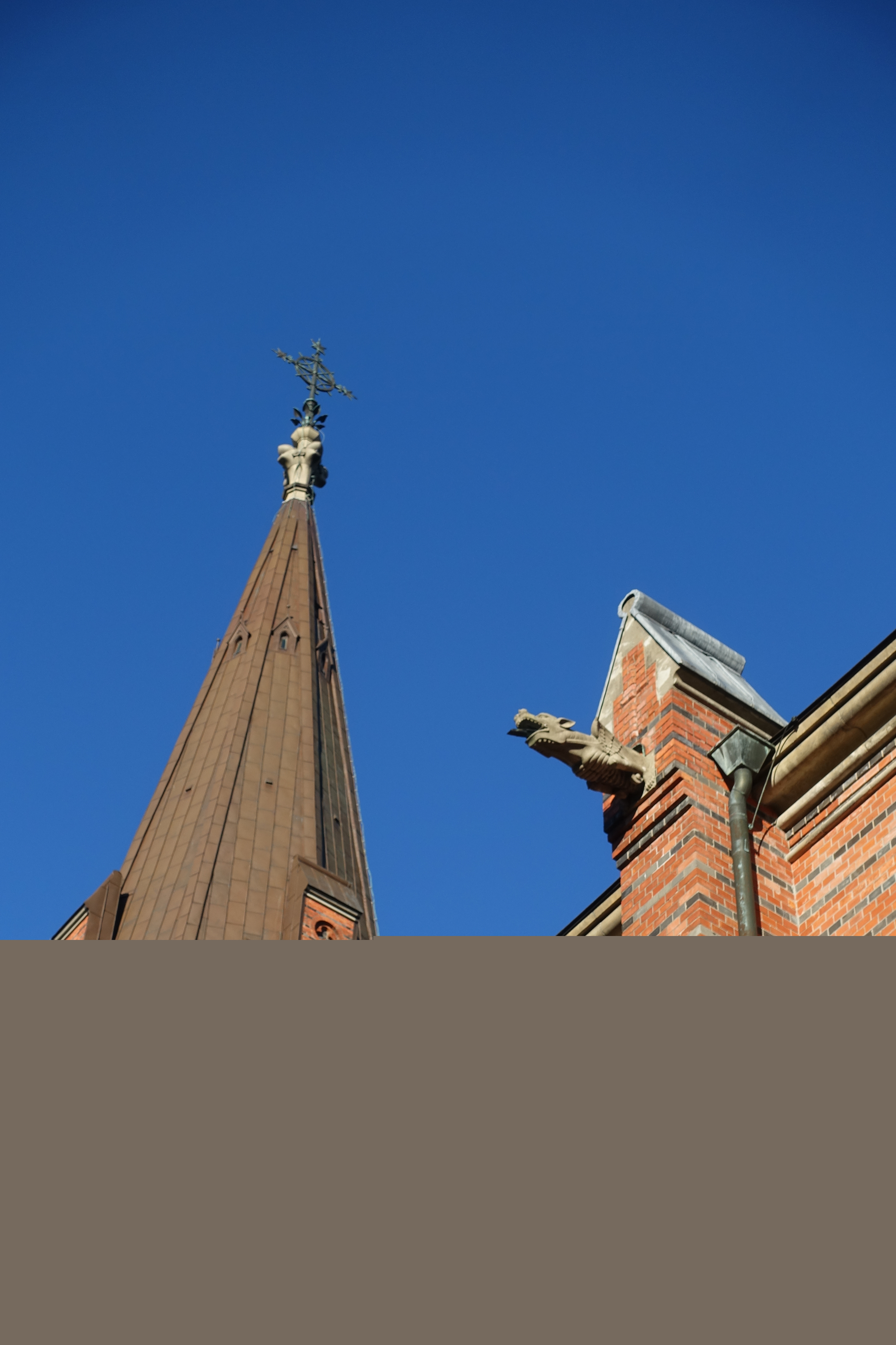 Bild på tornet taget från sydost med gargoyles framför