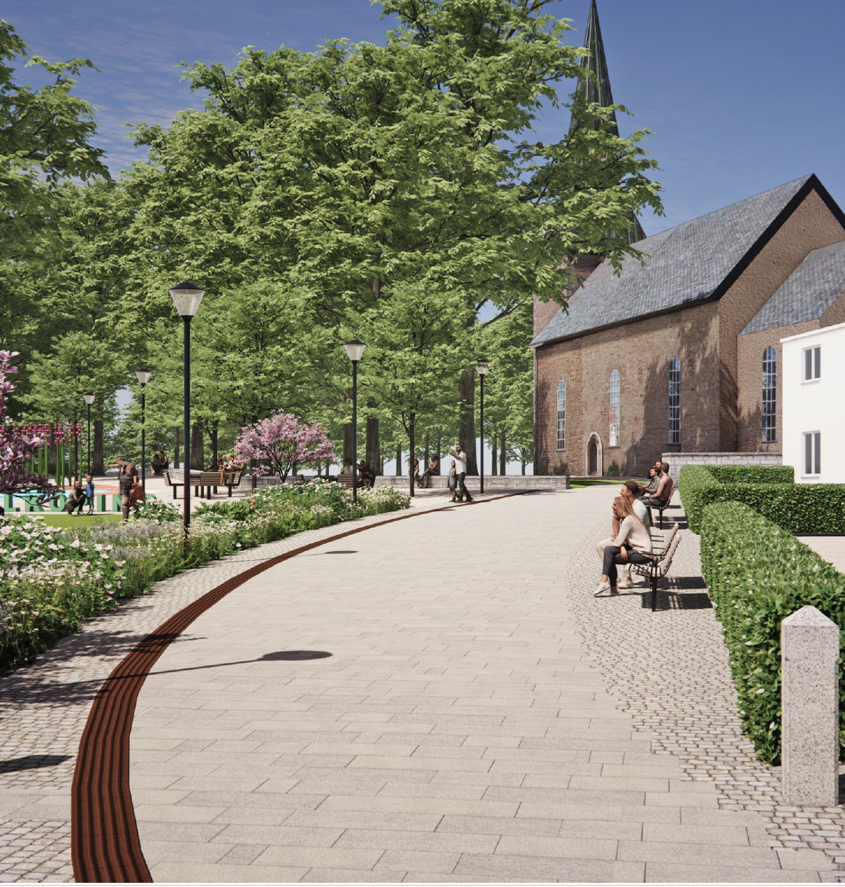 Illustration av den nya miljön vid S:t Olofs kyrka från Köttorget