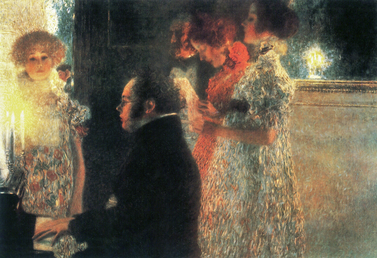 Målning av Klimt föreställande Schubert vid pianot