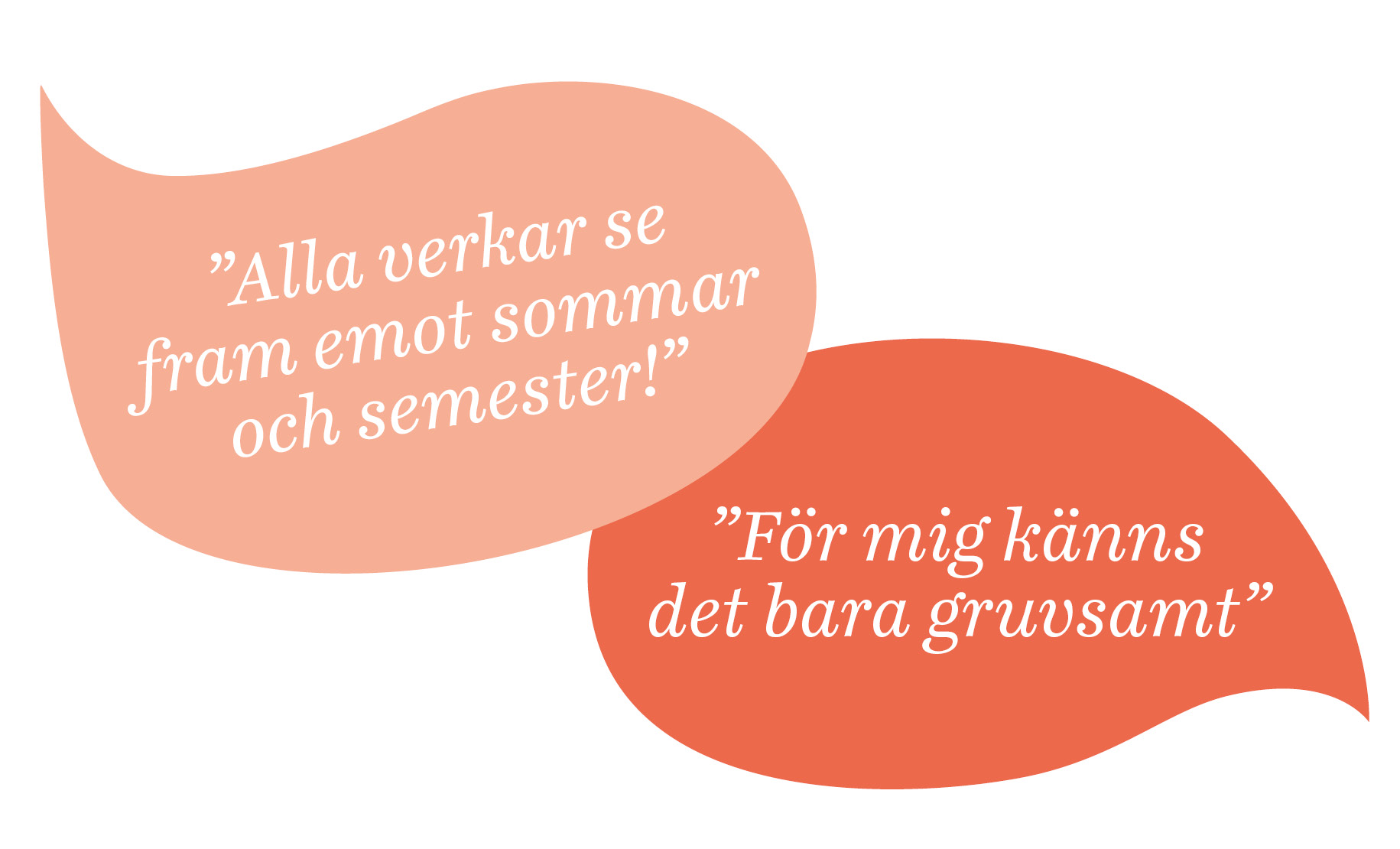 Två pratbubblor om att se framemot eller gruva för semestern.