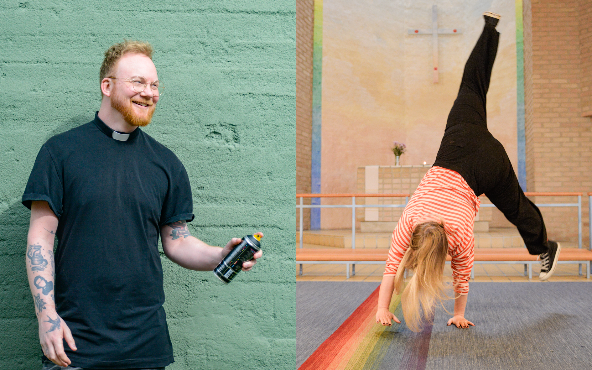 Man med sprayburk och person som hjular