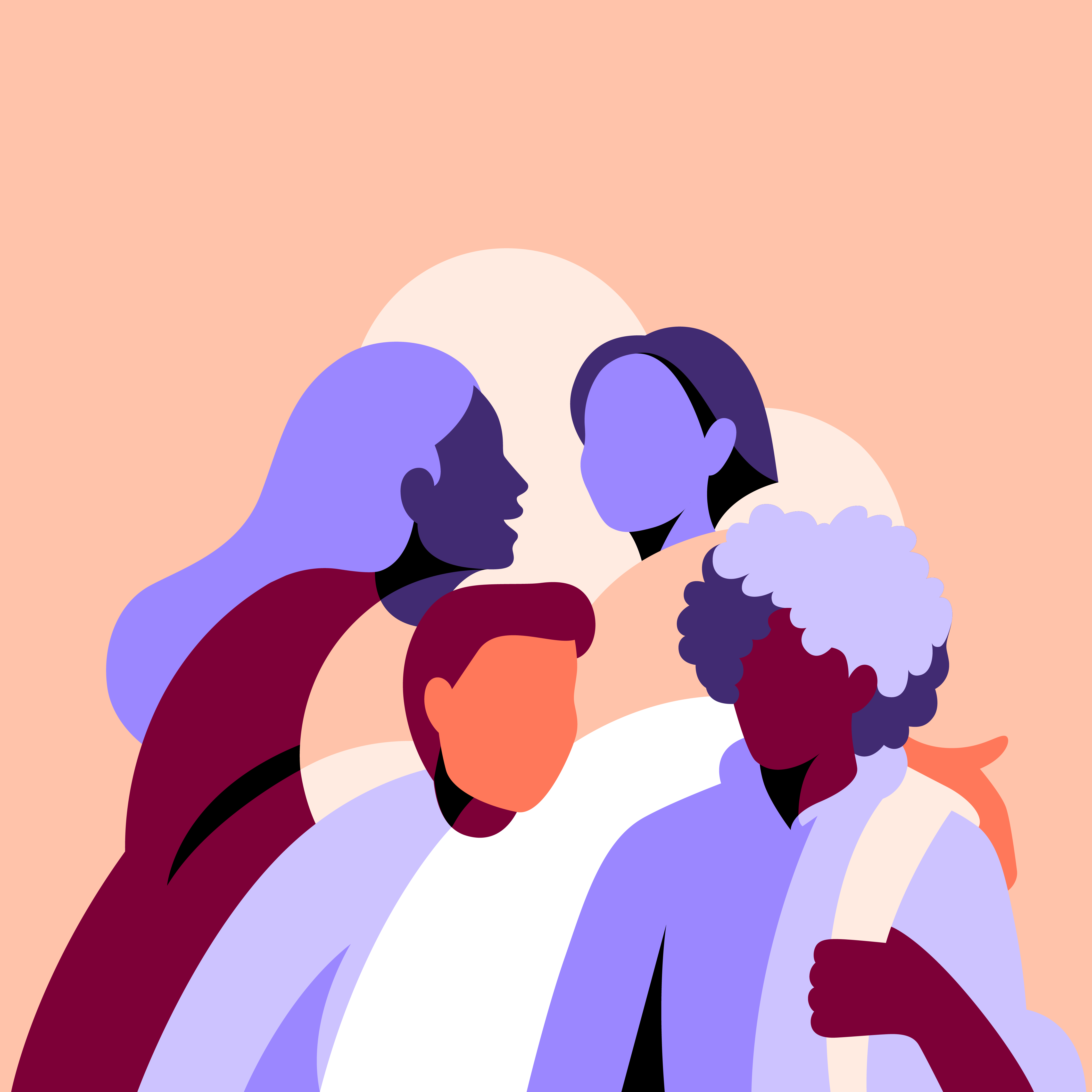 Illustration av fyra ungdomar