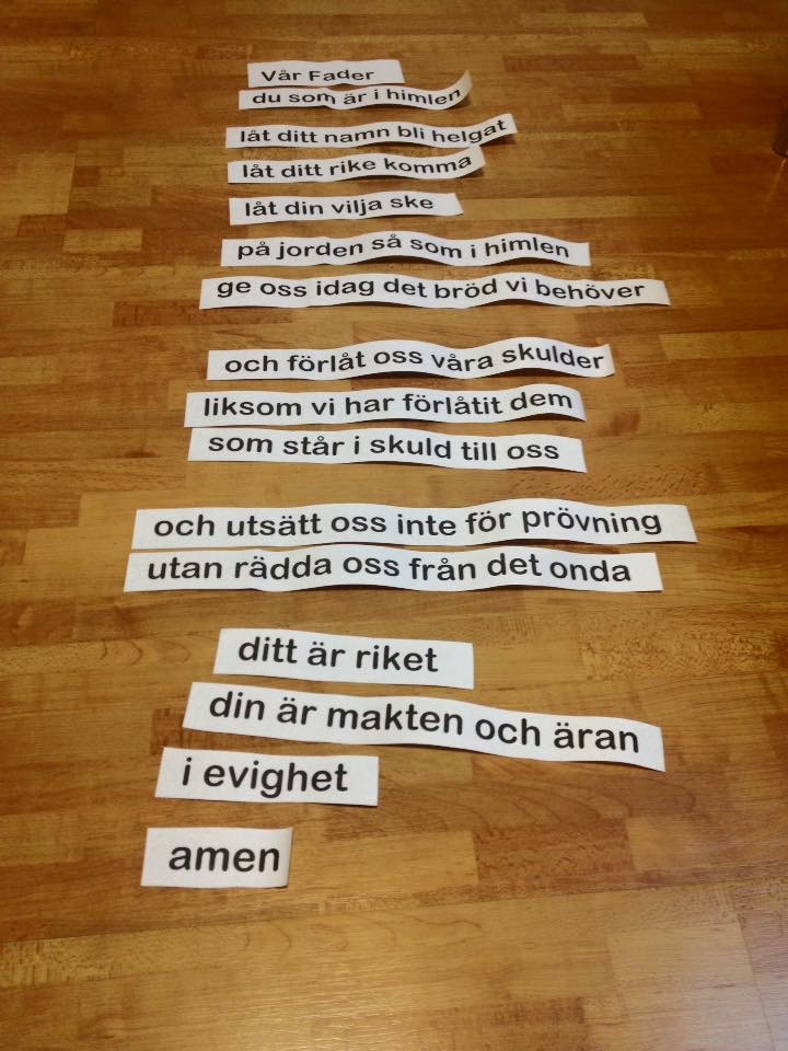 Herrens bön, Fader vår, rad för rad på papper