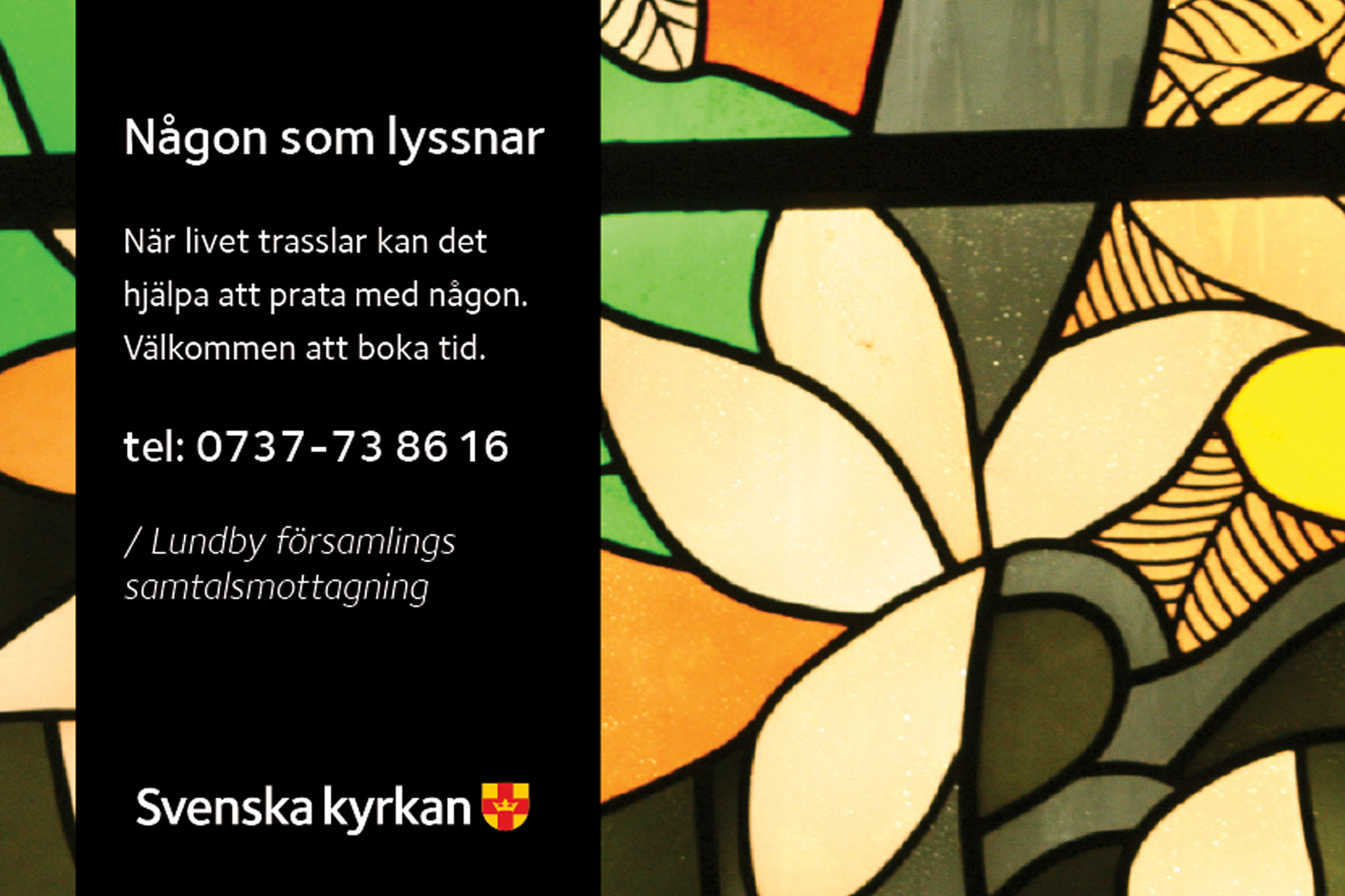 Någon att prata med. Boka tid hos Samtalsmottagningen, tel: 0737-738616.