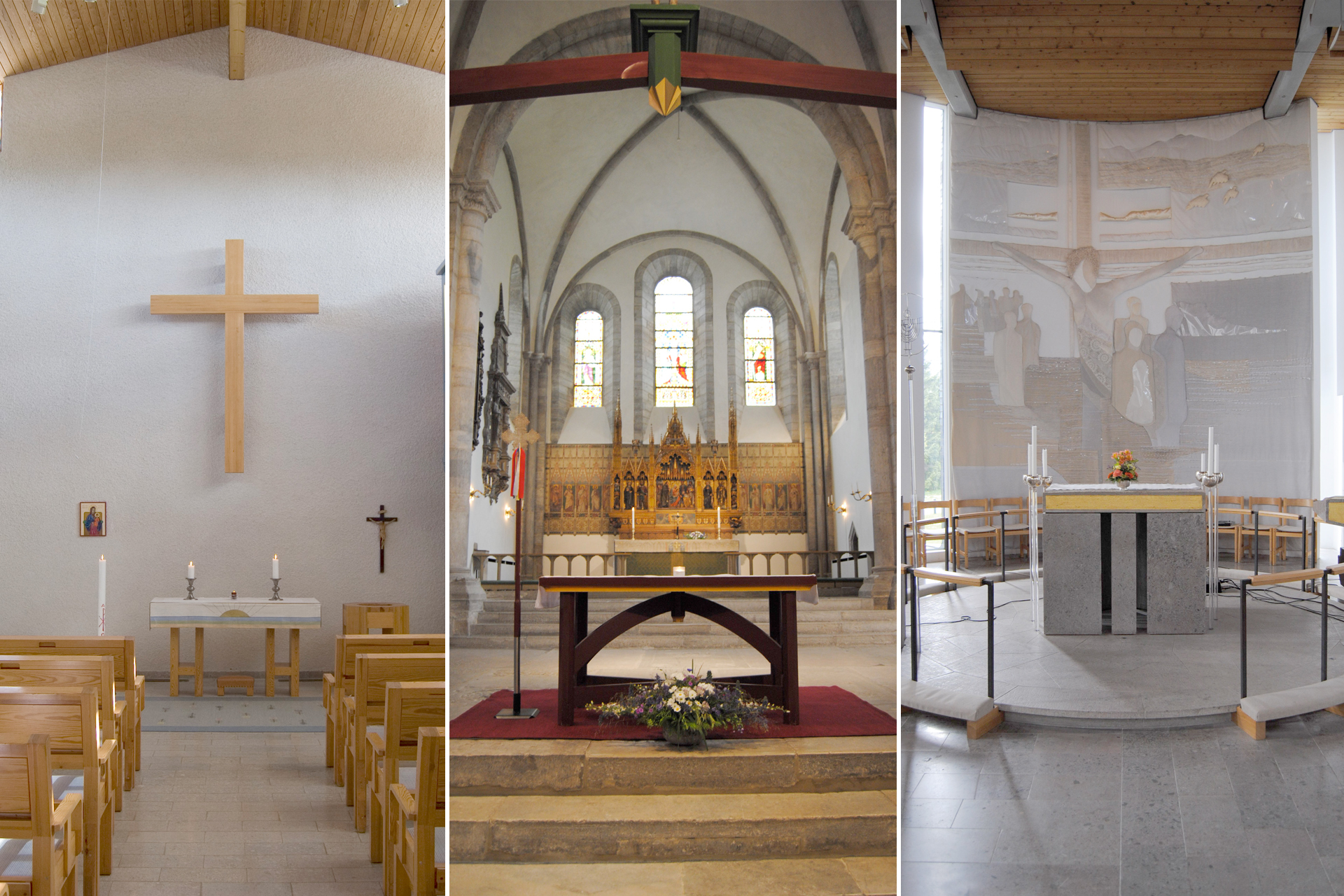 Tre av församlingens altare i en bild