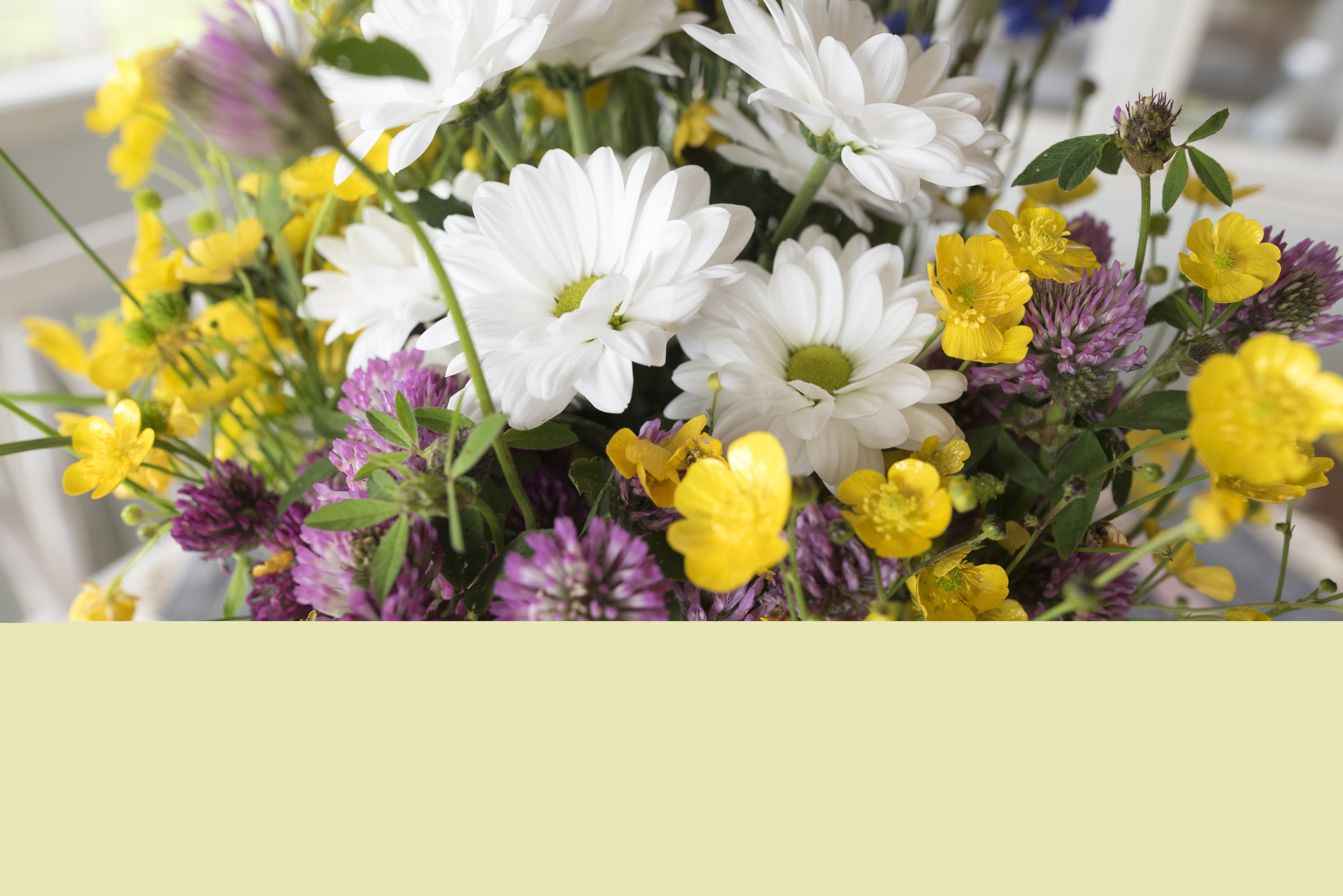 Närbild på en handplockad blombukett.