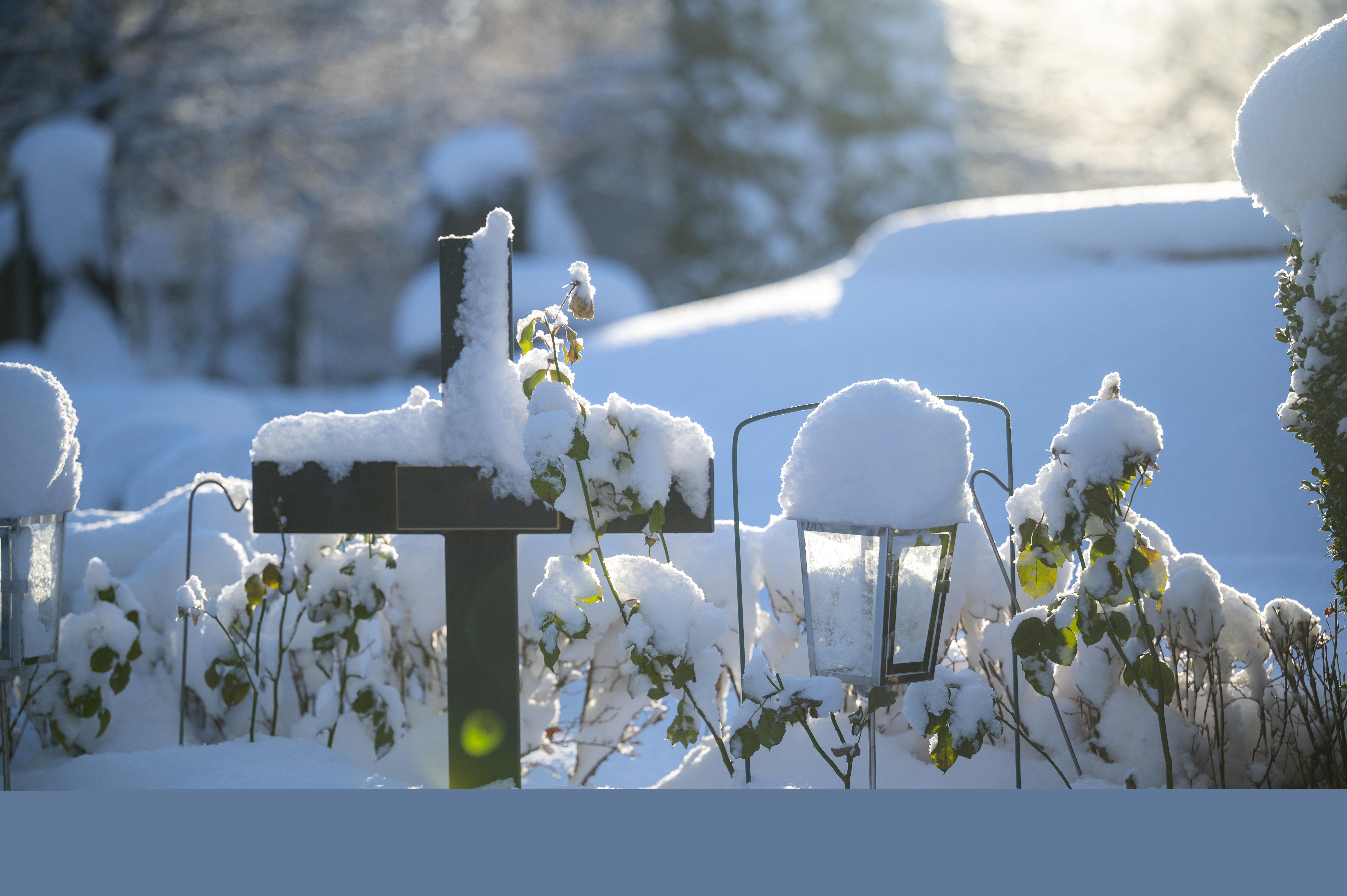 En snötäckt gravplats.